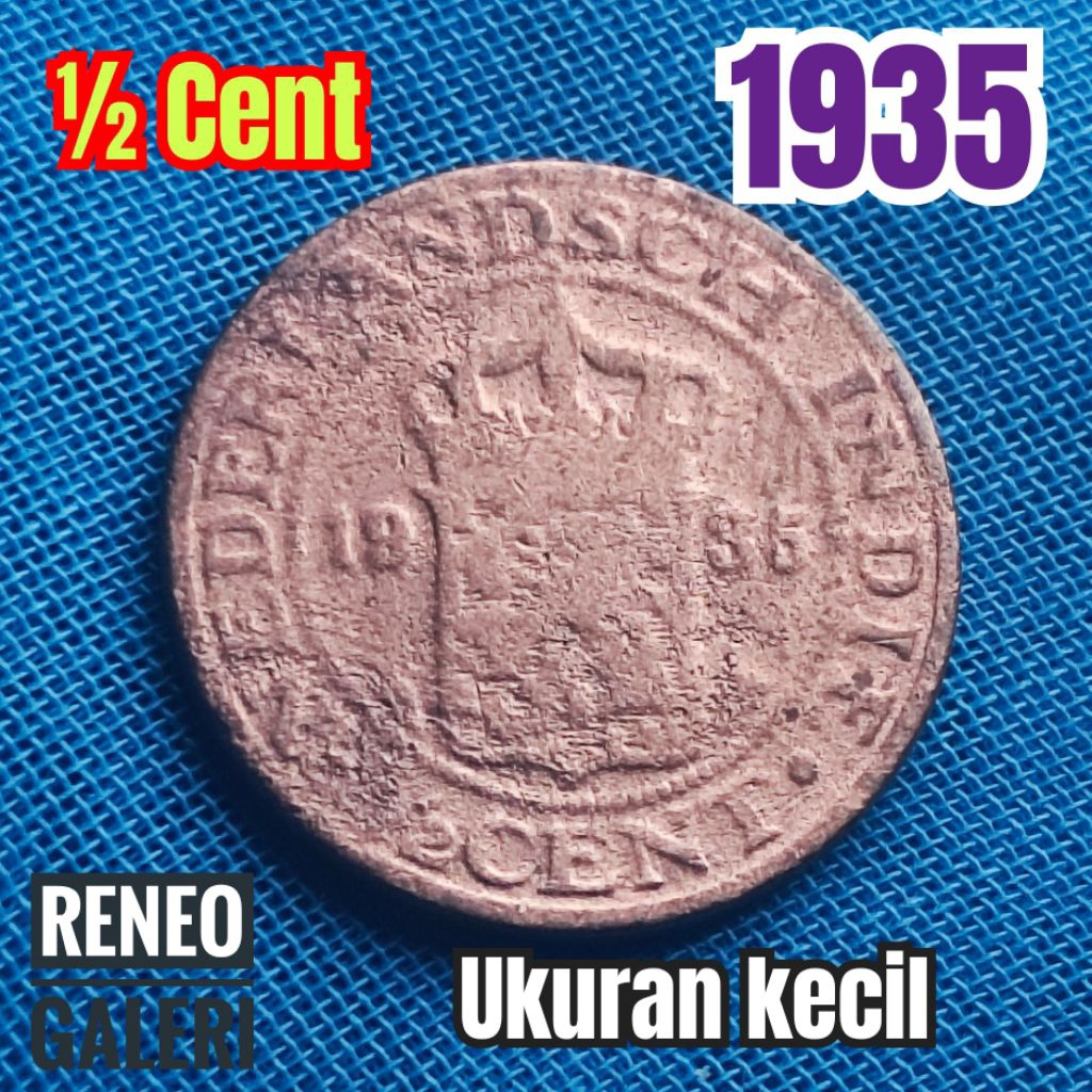 Koin kecil ½ Cent tahun 1935 Nederlandsch Indie 1/2 0,5 setengah uang kuno jaman Hindia Belanda duit