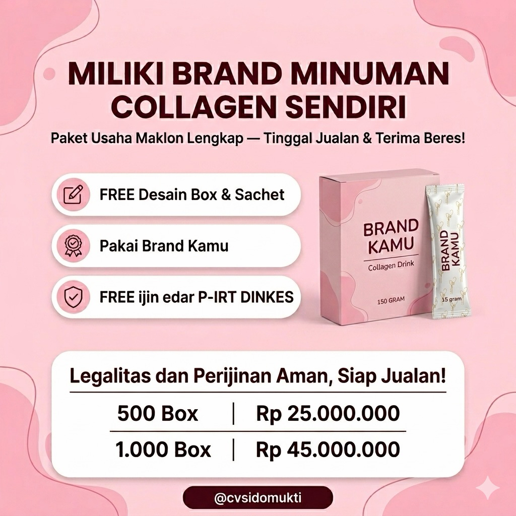 Paket Usaha Collagen Drink Box - Maklon Minuman Kolagen Siap Jual, Legal P-IRT, Gratis Desain & Ceta