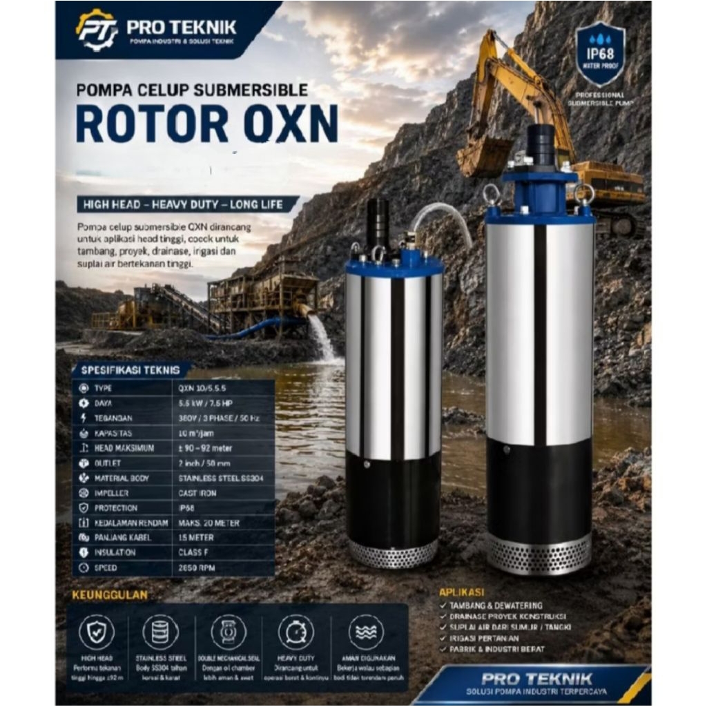 Pompa Celup Submersible Rotor QXN 12.5/5-7.5 10Hp Pompa Tambang Emas