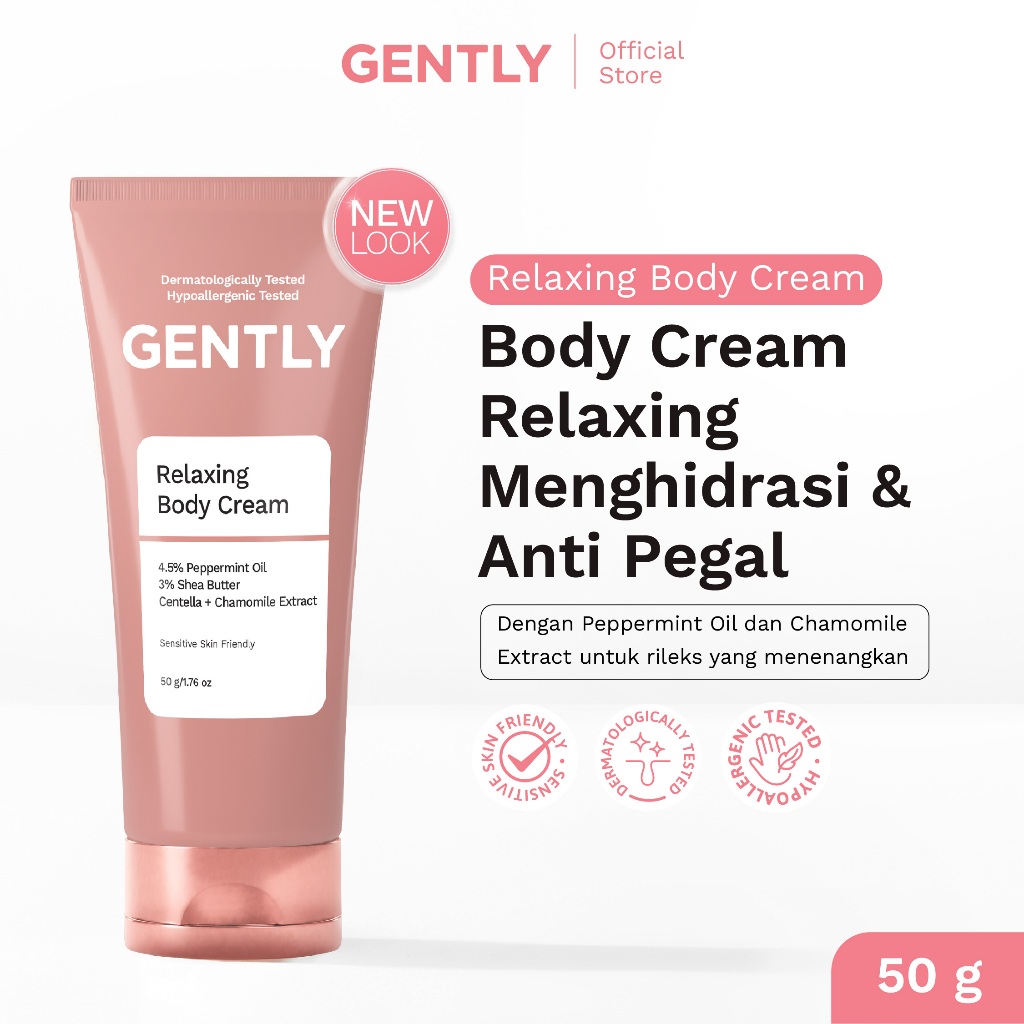 GENTLY Relaxing Body Cream | Arnica Oil + Peppermint Oil + Centella Extract | Skincare Ibu Hamil dan
