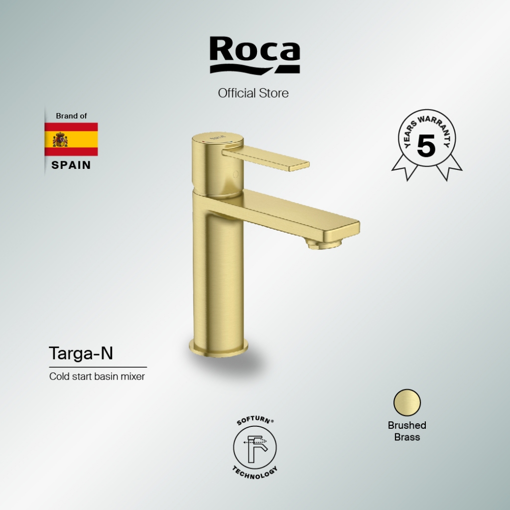 ROCA Targa-N Cold Start Basin Mixer Brushed Brass | Keran Wastafel Mixer