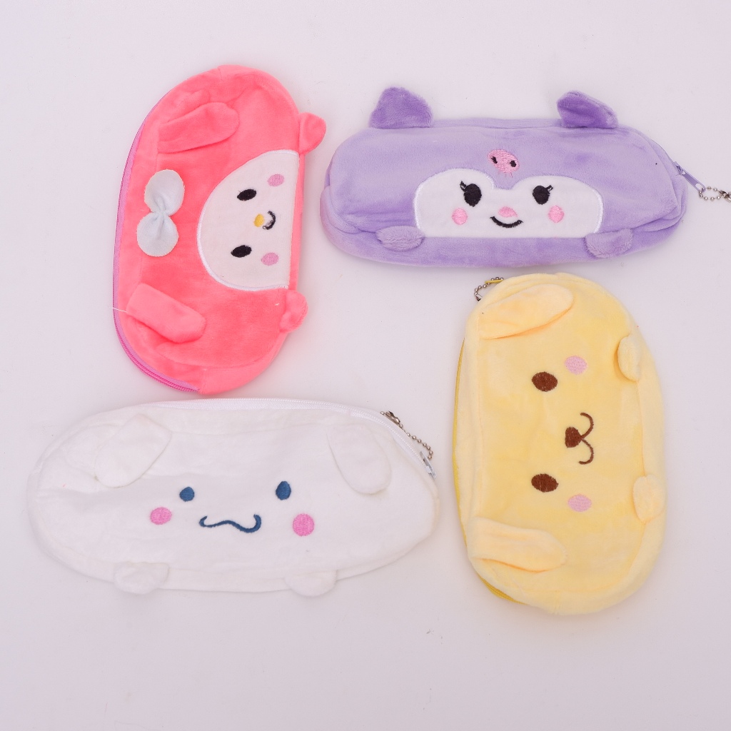 Kotak Pensil Plushy Sanrio Tangan Kuromi Pom Purin Cinnamoroll My Melody Tempat Pensil Plush