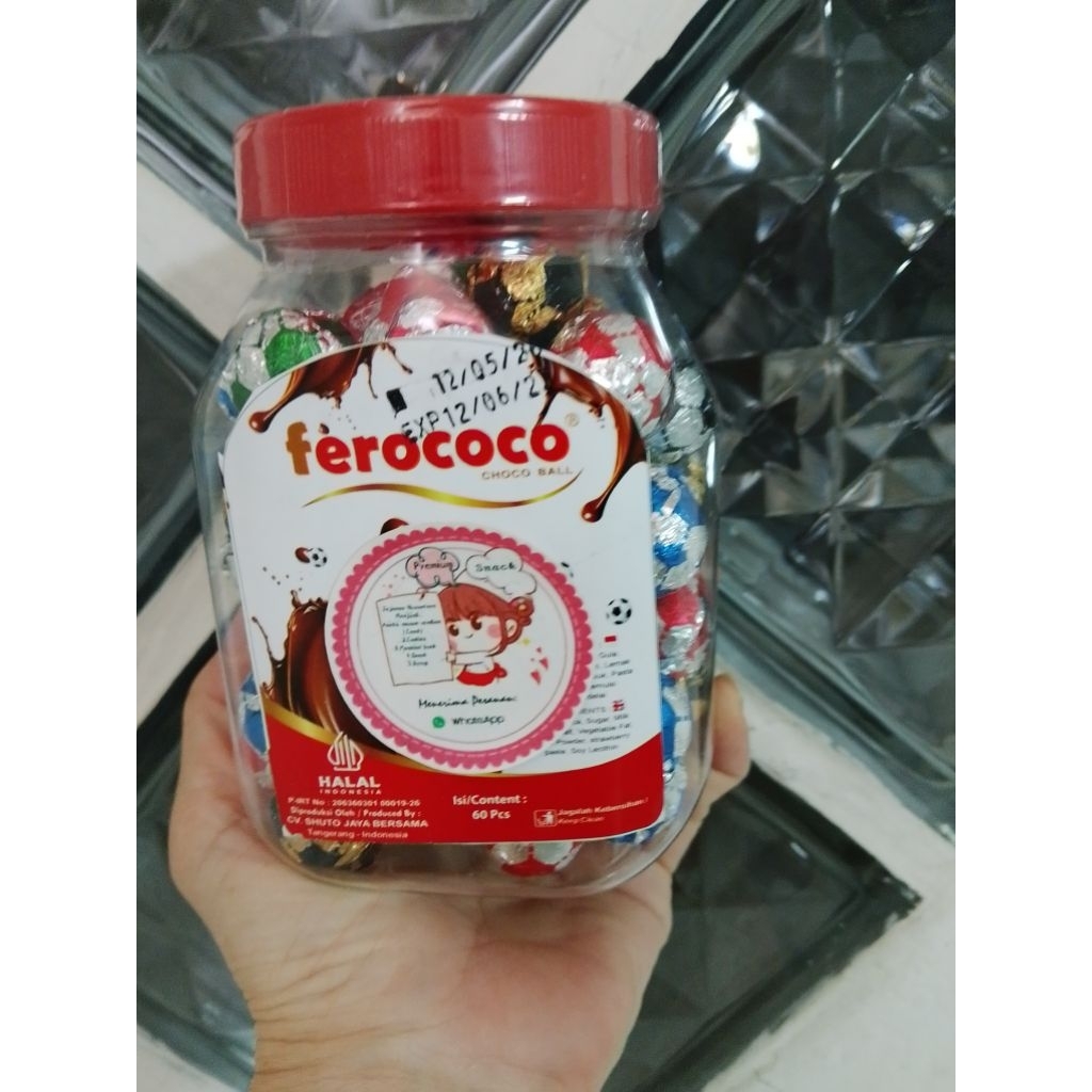 Coklat Ball Ferococo,Cemilan coklat ball Ferococo 60 Pcs/Toples | Jajanan Nusantara