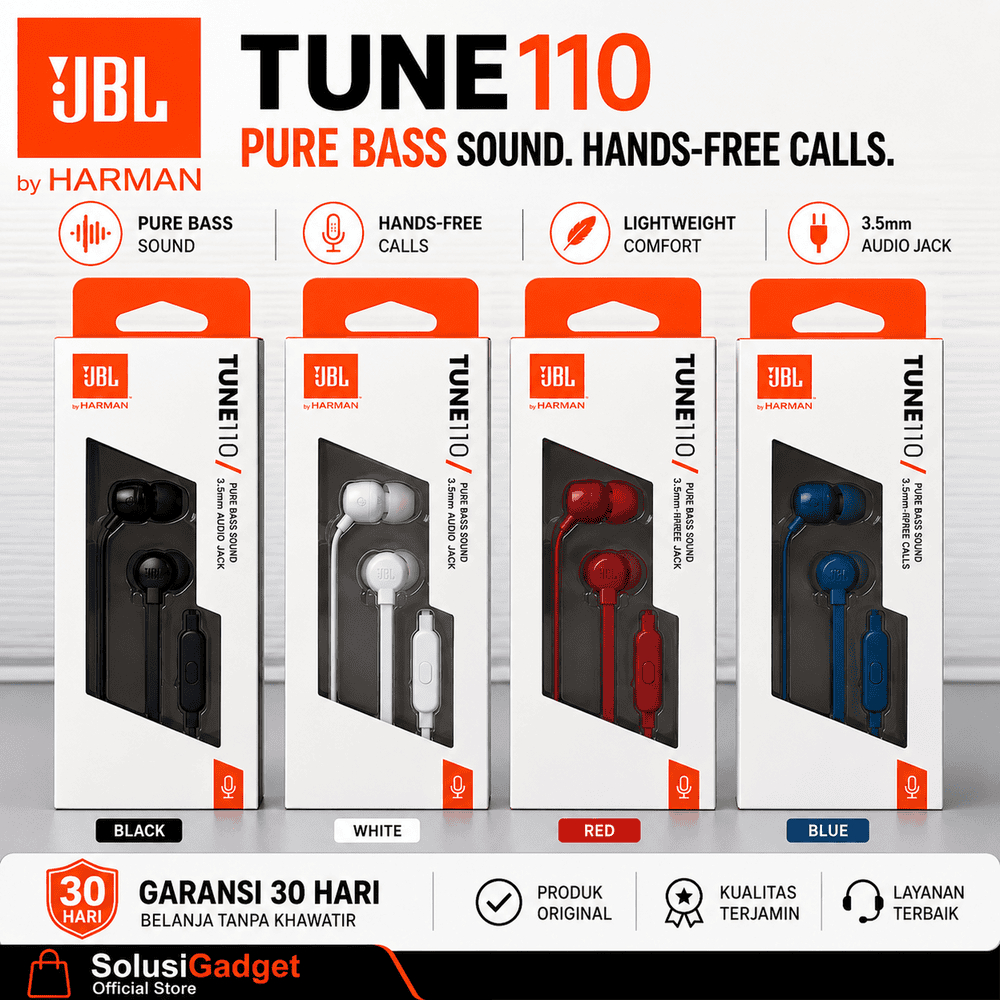 JBL T110 Earphone Original In Ear Pure Bass Headset Mic Stereo 3.5mm Jack