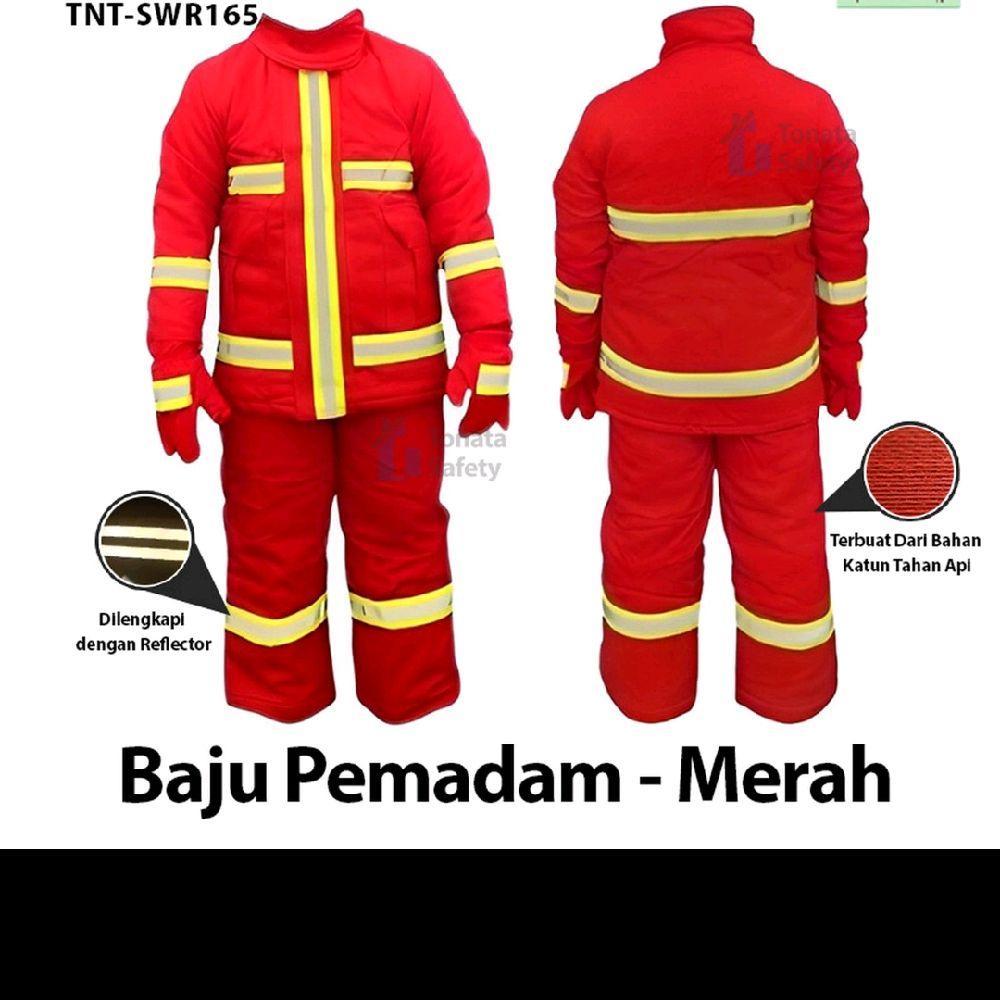 Baju Pemadam Merah dengan Reflector dan Bahan Katun Tahan Api