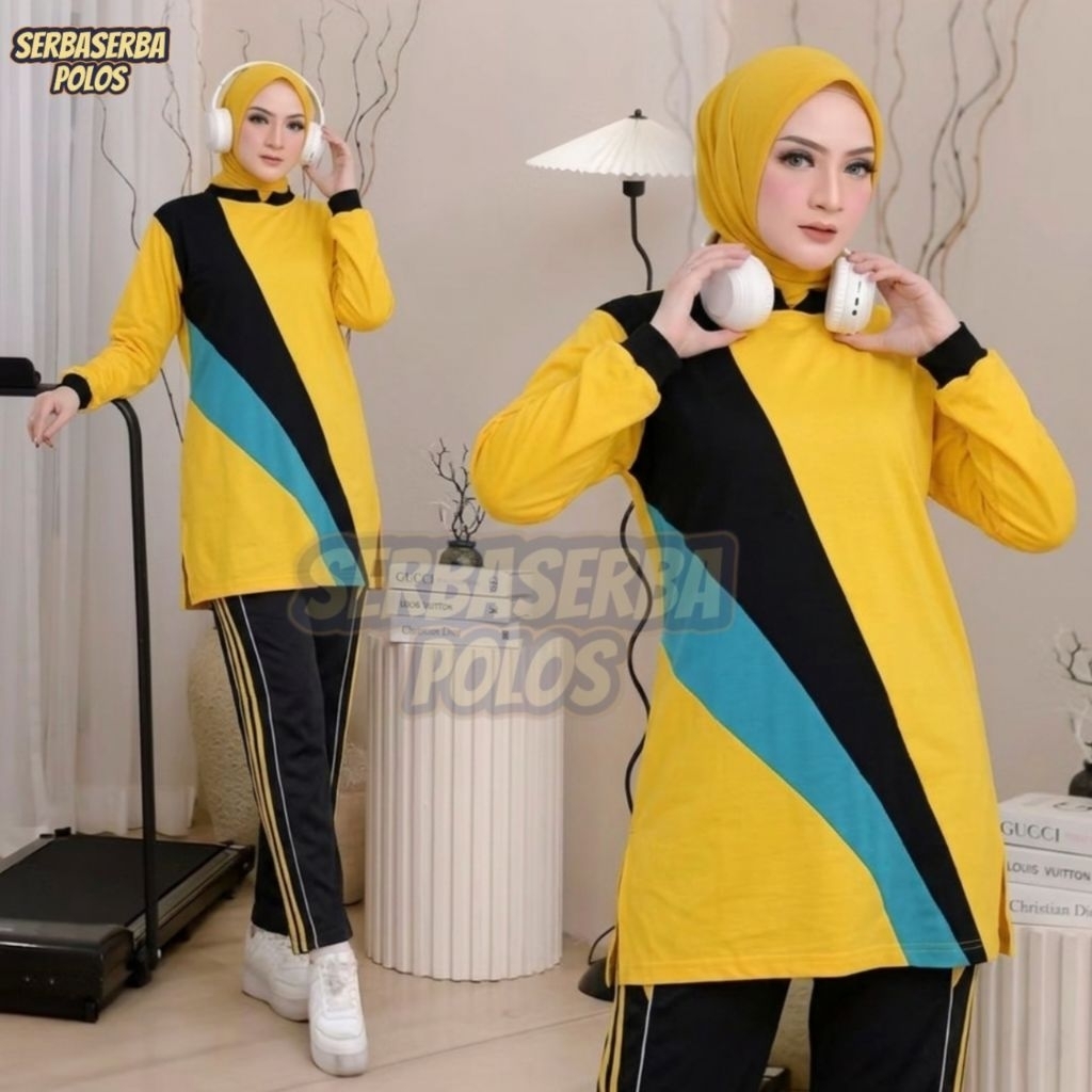 Baju Senam Wanita 1 Set Muslimah / Kaos Olahraga Setelan Training Muslimah / Seragam Olahraga Kaos