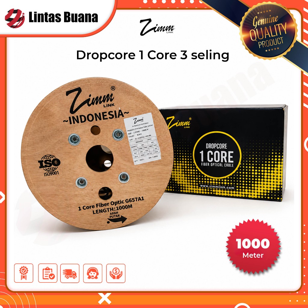 Kabel Dropcore 1 Core 1000 Meter Kabel Fiber Optik 1000m FTTH Zimmlink With  steel wire 1.0mm