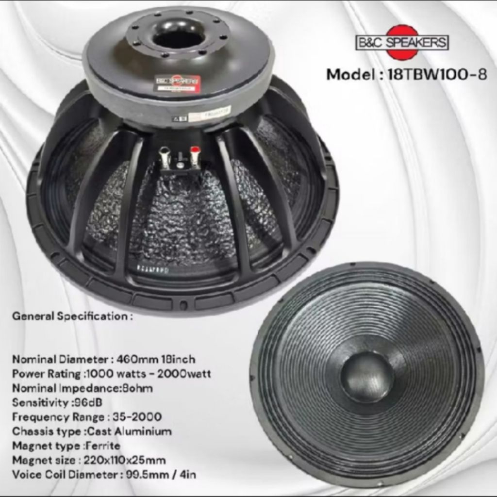 SPEAKER 18 INCH B&C 18TBW100/ 18 TBW 100 VOICE COIL 4 INCH