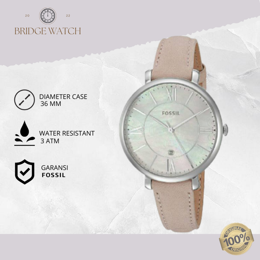Jam Tangan Wanita Fossil Jacqueline Original ES4151 Analog Date Luggage Pink Leather Strap Kulit Cew