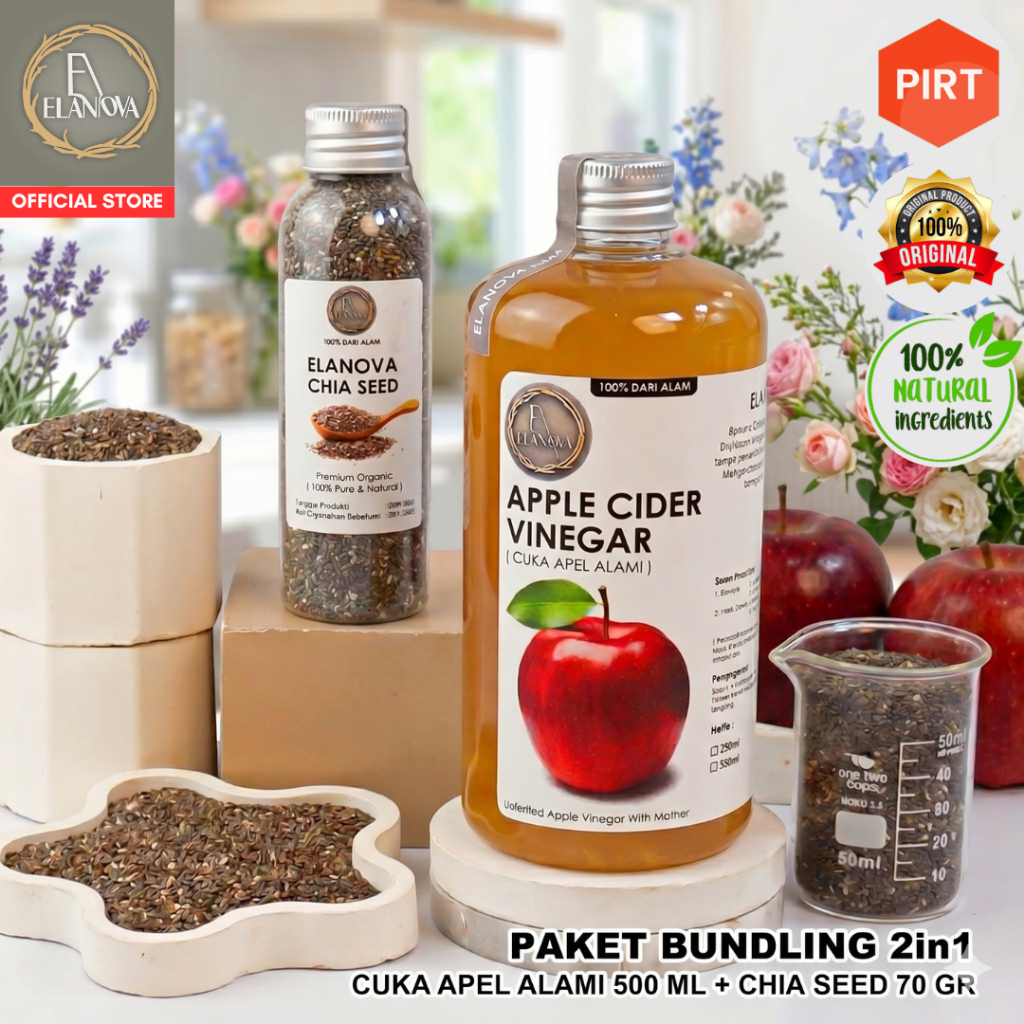 Paket Promo 1 ELANOVA Cuka Apel 500ml Dan Chia Seed 70 gr