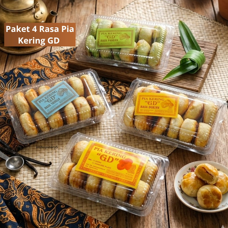 Paket 4 Rasa Bakpia Kering GD - Bakpia Komplit Pandan, Vanila, Durian, Keju