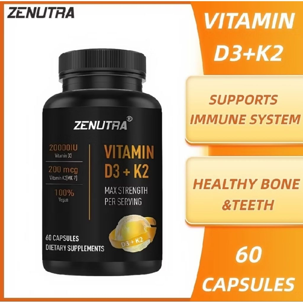 Zenutra Vitamin D3 + K2 20000 IU 200 mcg 60 Capsules Suplemen Kesehatan Tulang Gigi dan Daya Tahan T