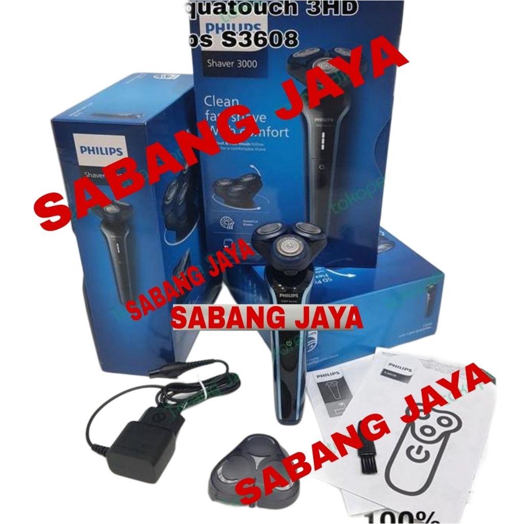 Philips S3608 Shaver 3000 Series - Alat Cukur Listrik Pria Hitam dan Biru