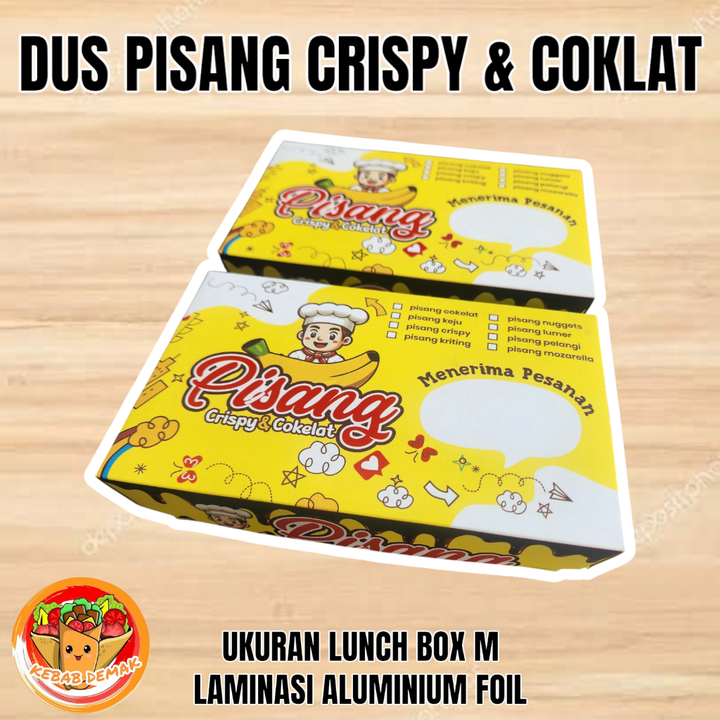 Promo 100 Pcs Dus Lunch Box M - Pisang Crispy & CoklatBahan Laminasi Aluminium Foil - tahan Minyak