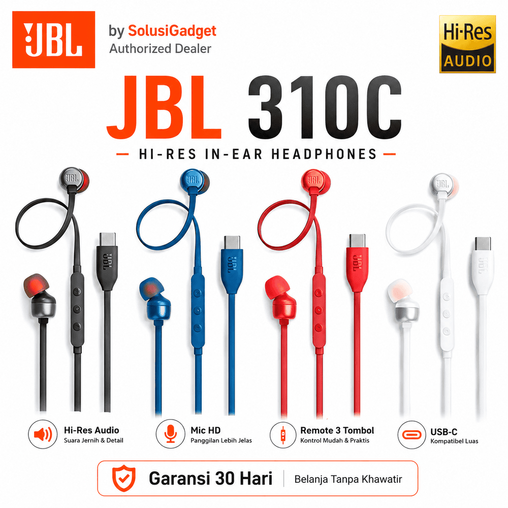 JBL Tune 310C USB-C Hi-Res Earphone Original Pure Bass Mic Type C
