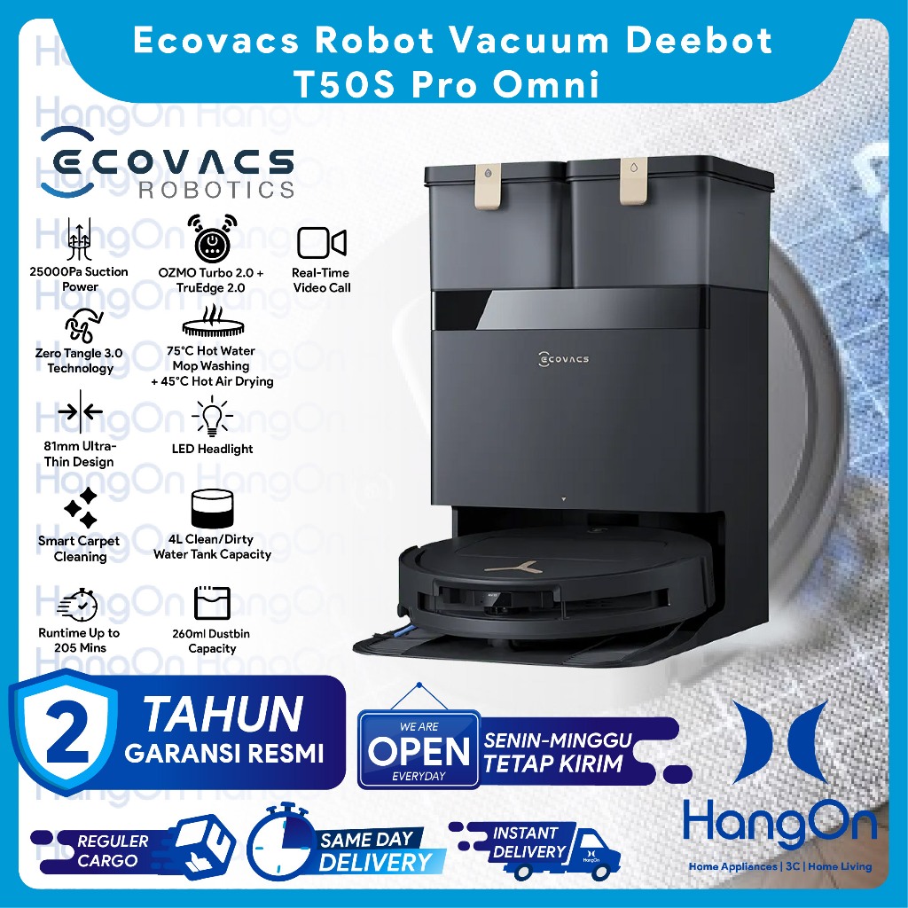 Ecovacs Deebot T50S Pro Omni Robot Vacuum Cleaner and Mop Penyedot Debu Auto Empty Dust Sapu dan Pel