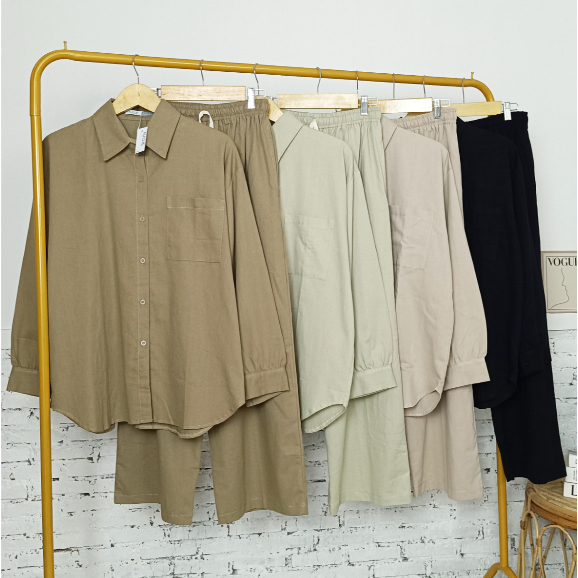 Augie - Narra One Set Linen Twill Kemeja dan Celana Wanita Bahan Linen