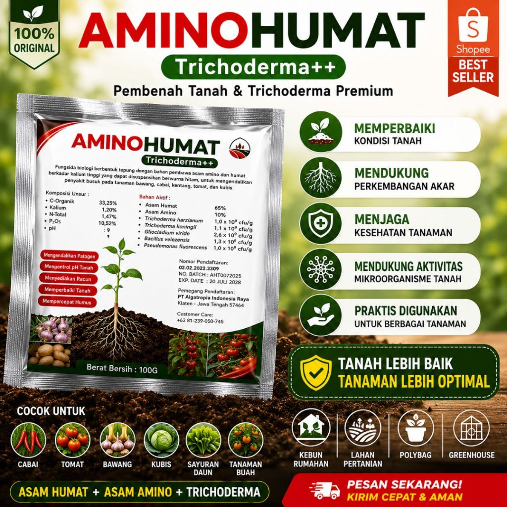 AMINOHUMAT Trichoderma++ Kondisioner tanah untuk pohon kelapa sawit Asam Humat Ganoderma Perangsang 
