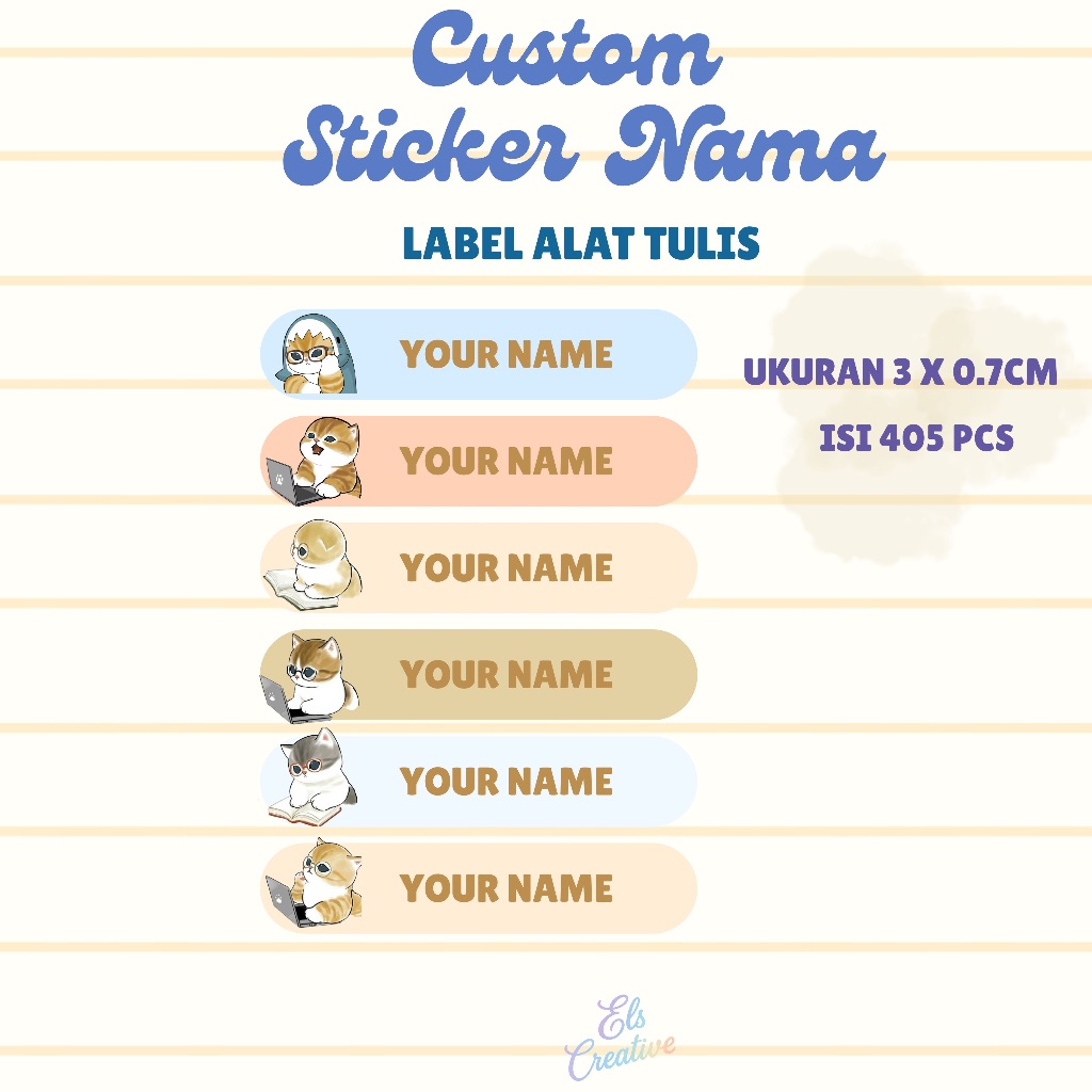 Stiker Label Nama Anak Alat Tulis Custom Sticker Mofu Mofusand Kucing Jepang Japan Edition Premium Q