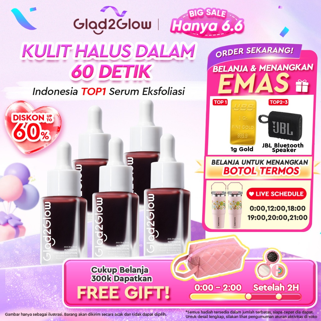 Glad2Glow Peeling Solution Serum Eksfoliasi Wajah 60 detik Menghaluskan Kulit AHA BHA PHA serum waja
