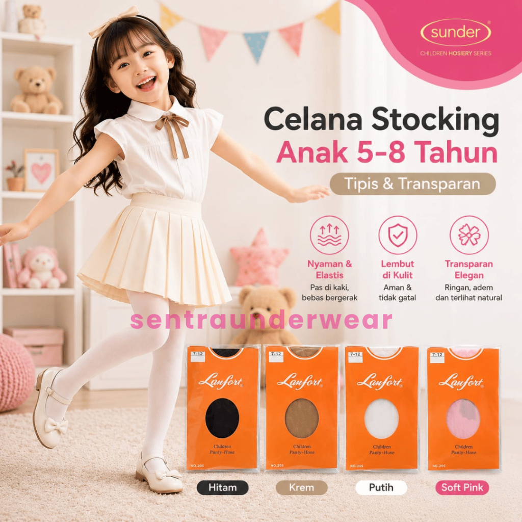 Stoking Anak Celana Stocking 5-8 Tahun Warna Kulit Transparan Polos Legging Pantyhose Hitam