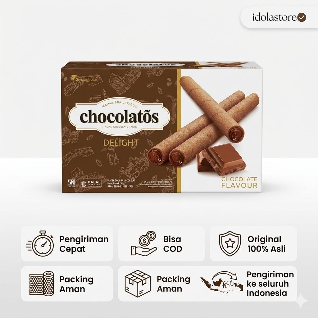 Chocolatos Delight Chocolate Flavour 90g – Sensasi Wafer Roll Premium dengan Cokelat Italia Kental y