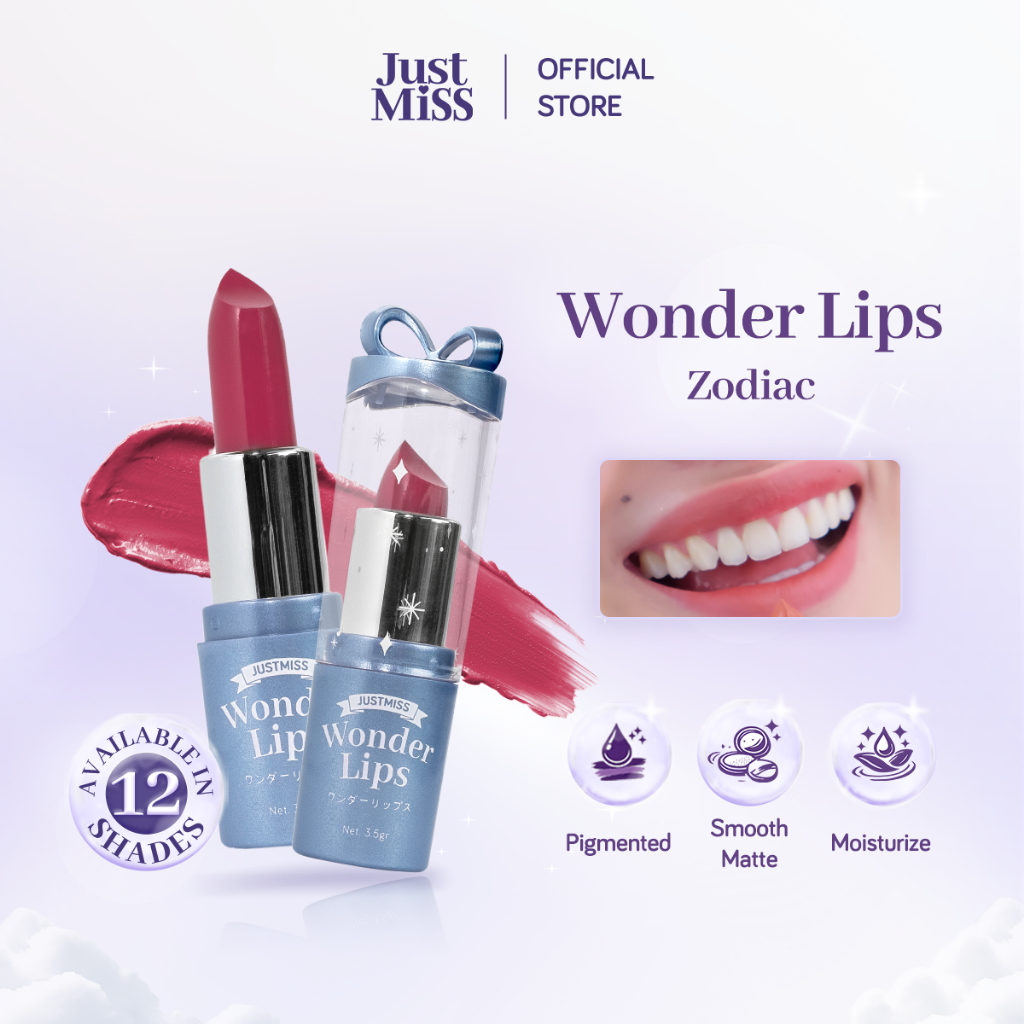 JUST MISS Wonder Lips Zodiac 3.5g - Halal, Lipstick, Lip Color Pigmented, Perona Bibir, Melembapkan,