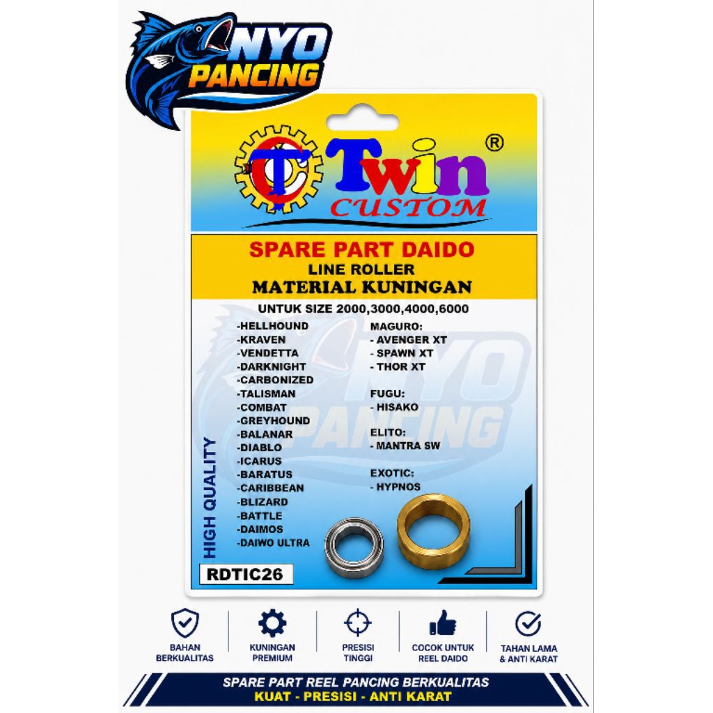 Line Roller + Bearing Reel Pancing Kuningan Daido | Spare Part Reel 2000-6000 Anti Karat Presisi Tin