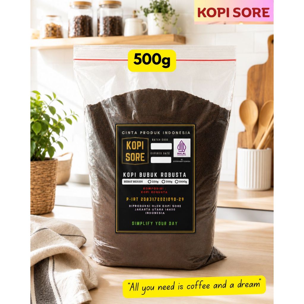KOPI SORE - Kopi Bubuk 500g ROBUSTA LAMPUNG - Aroma Harum, Rasa Pahit, Kopi Hitam, Kopi Tubruk, Kopi