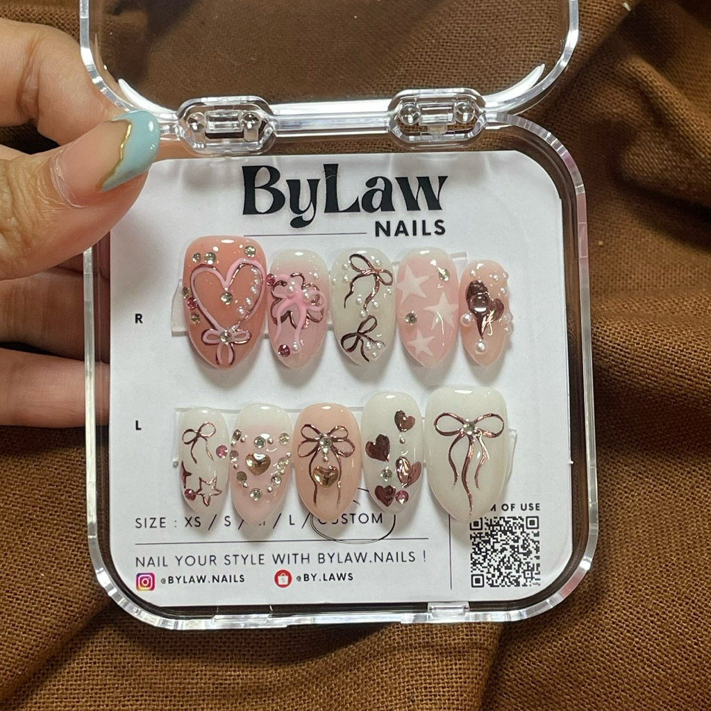 [ByLaw. Nails] | Pink Rebel Rock Star Heavy Metal Press on Nails | Emo Punk Liquid Steel Looks | Cus