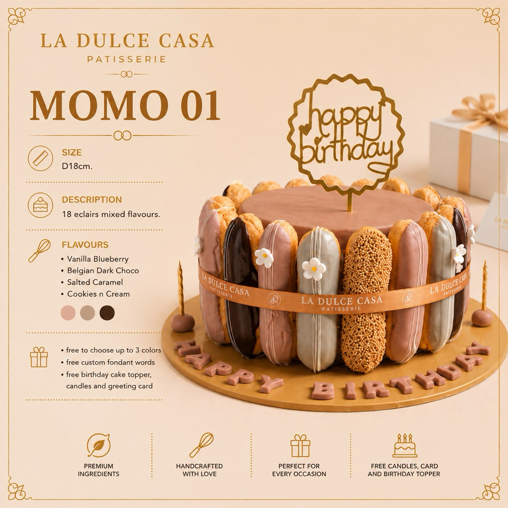 Eclairs Tower choux cake kue hampers gift set kado