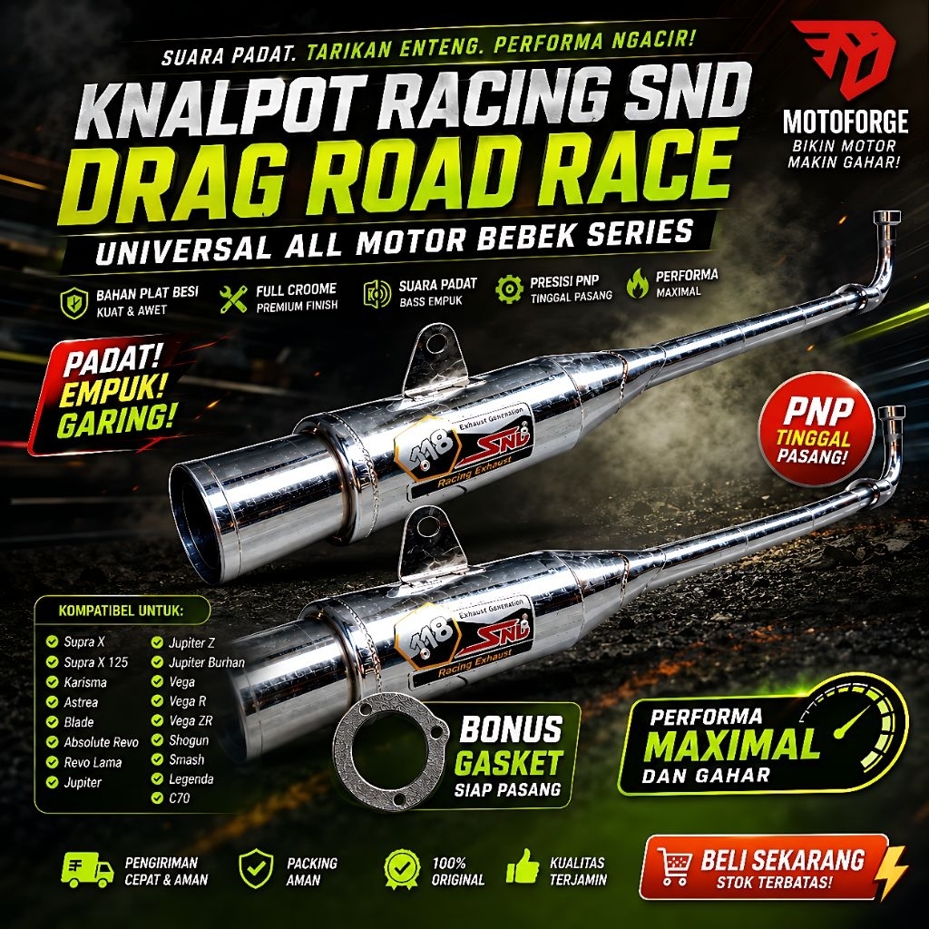 knalpot racing SND universal motor bebek Supra,grand,Revo,karisma,Blade,Jupiter,Vega,Shogun,smash