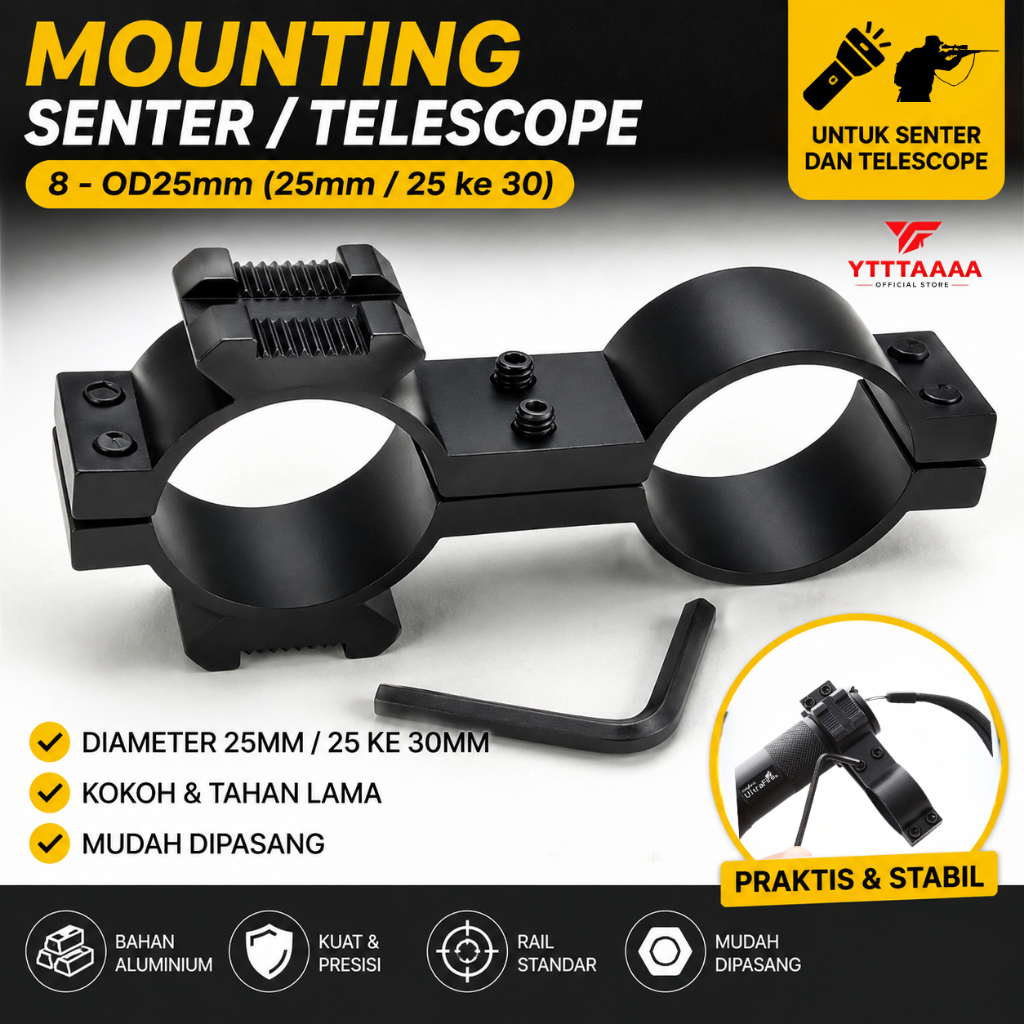 Mounting Senter Teleskop Angka 8 Double Clamp – Breket Laser Senapan PCP Kuat Presisi Pilihan Ukuran