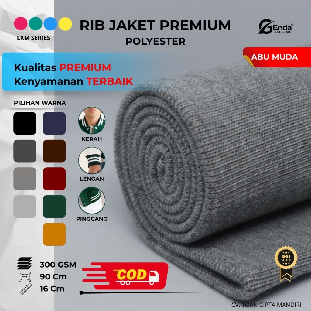Genda textile art | Kain rib/bur cvc abu muda polos dan salur premium