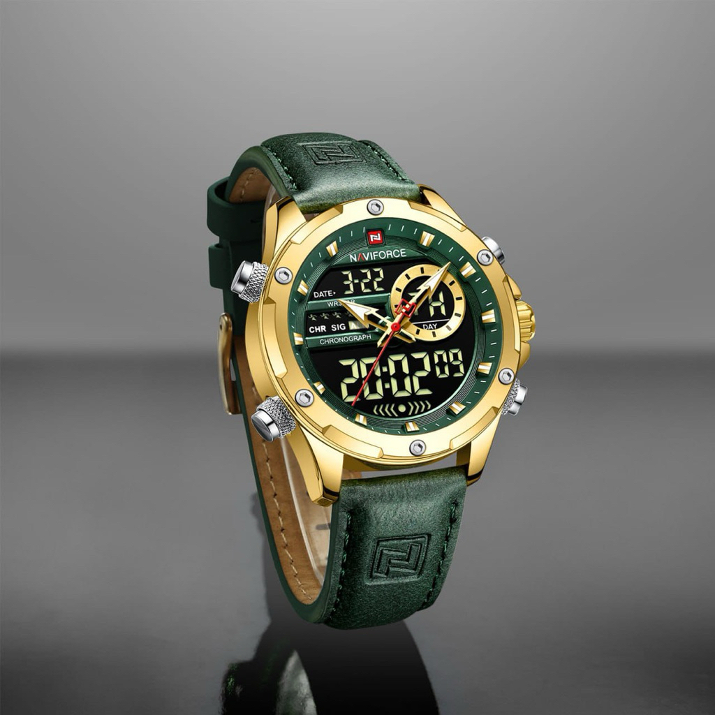 JAM TANGAN NAVIFORCE 9208 DUAL TIME FASHION PRIA TALI KULIT ORIGINAL | NF9208