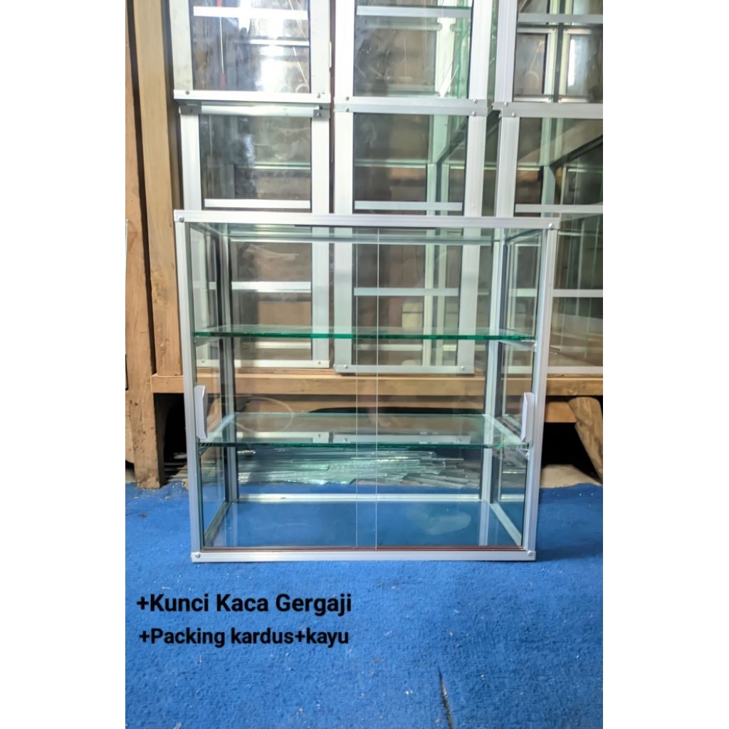 Etalase kaca alumunium Rak 2 Minimalis/Cocok untuk jualan sosis,sempol,Dan display rokokok/cocok bua