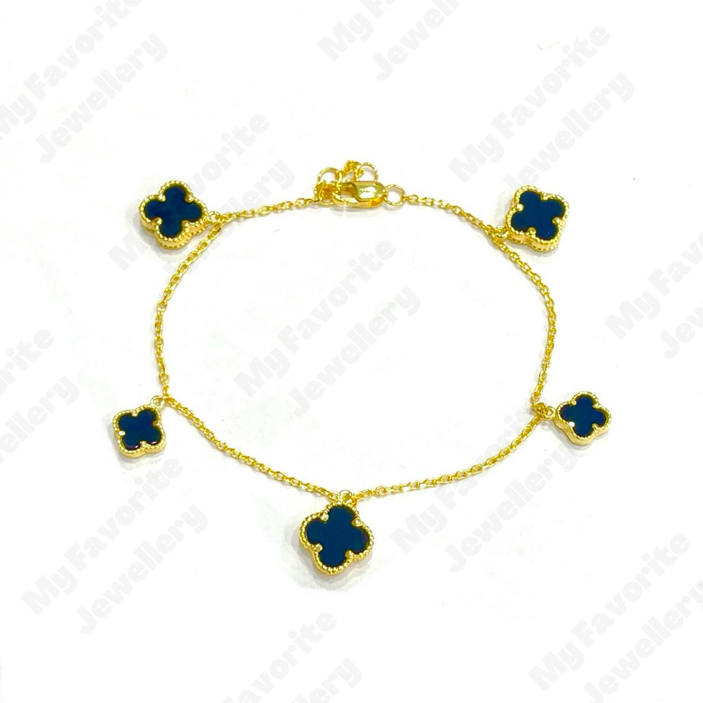 Gelang Gantung Clover Hitam Emas Asli Kadar 700 16K