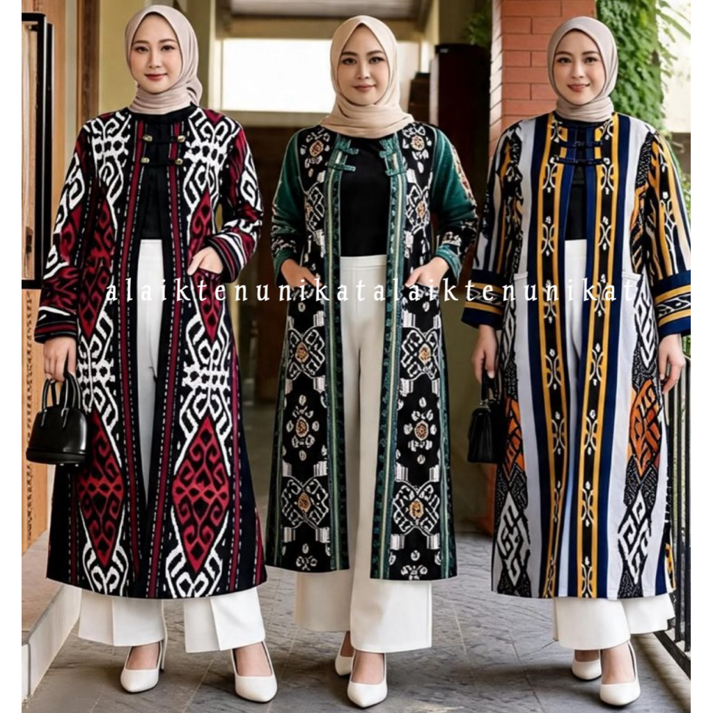 ( Ready) Long Outer Wanita Bahan Tenun Troso Premium Long Cardi Tenun Long Outer Jumbo Baju Tenun Wa