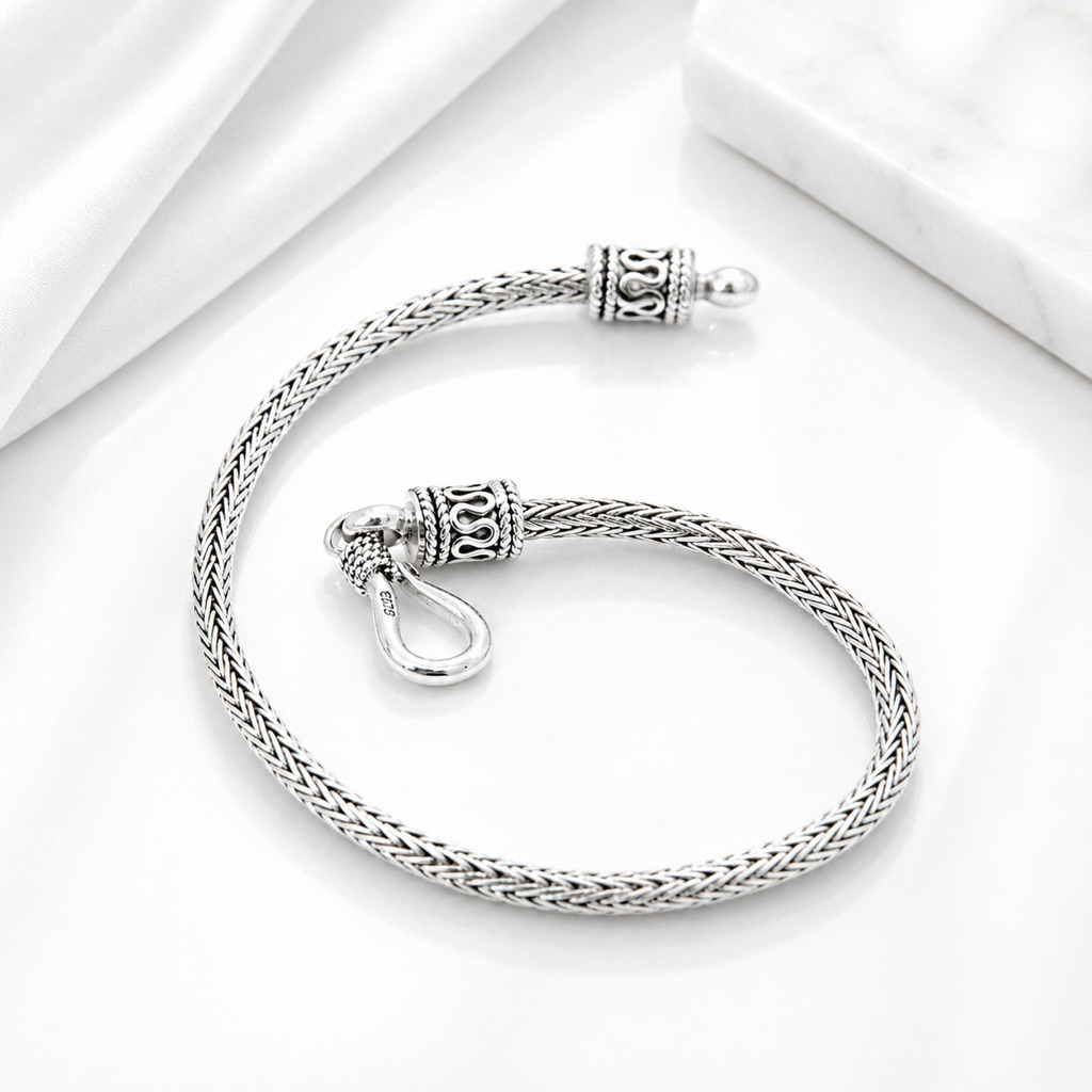 Gelang Tangan Perak 925 Asli - Model Foxtail Sisik Naga Silver Bracelet Pria S925