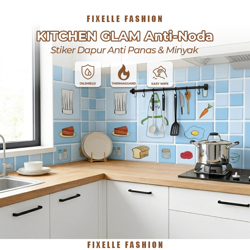 Fixelle Fashion Stiker Dinding Dapur Wallsticker Anti Minyak Dapur Motif Sticker Dapur Karakter 60cm