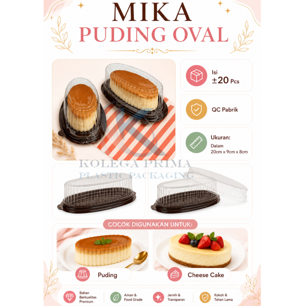 MIKA KUE OVAL/ CT OVAL/ MIKA PUDING/ MIKA CHEESECAKE OVAL MURAH ISI +/-20 SET