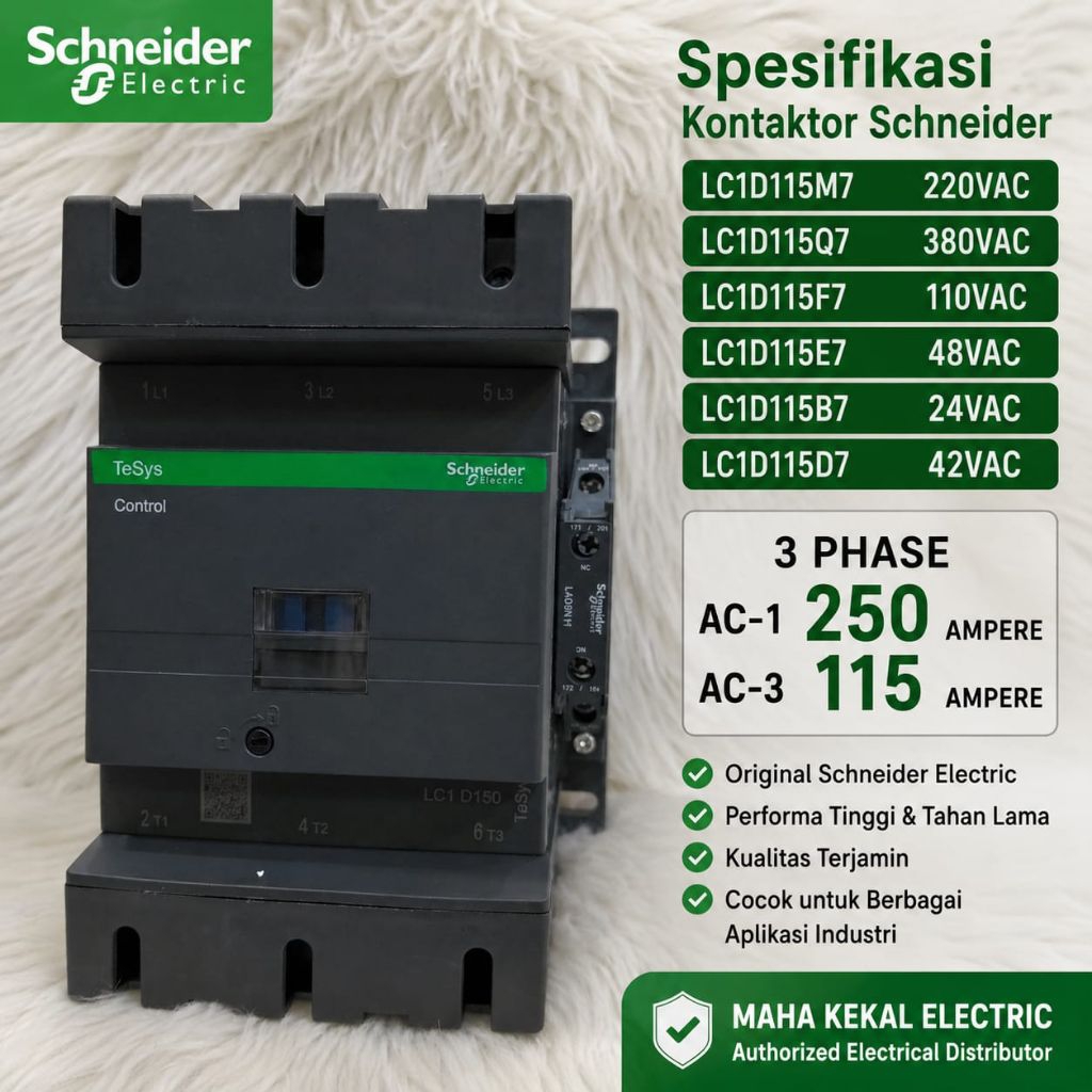 contactor kontaktor Schneider VARIAN lc1d115q7 380v, lc1d115m7 220v, lc1d115f7 110v, lc1d115e7 48v, 