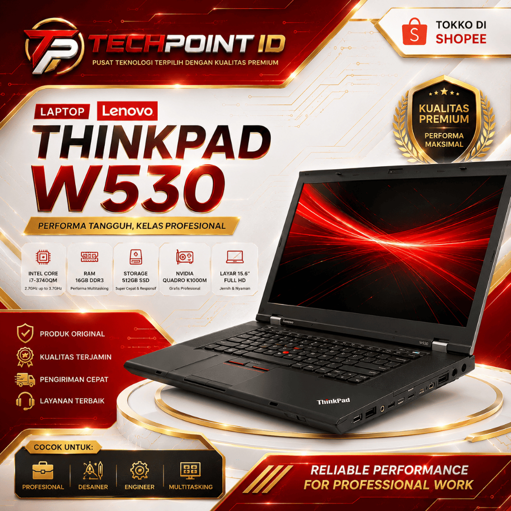 Lenovo ThinkPad W530 Workstation Premium | Intel Core i7 Gen 3 • RAM 32GB • SSD 512GB • Siap Kerja, 