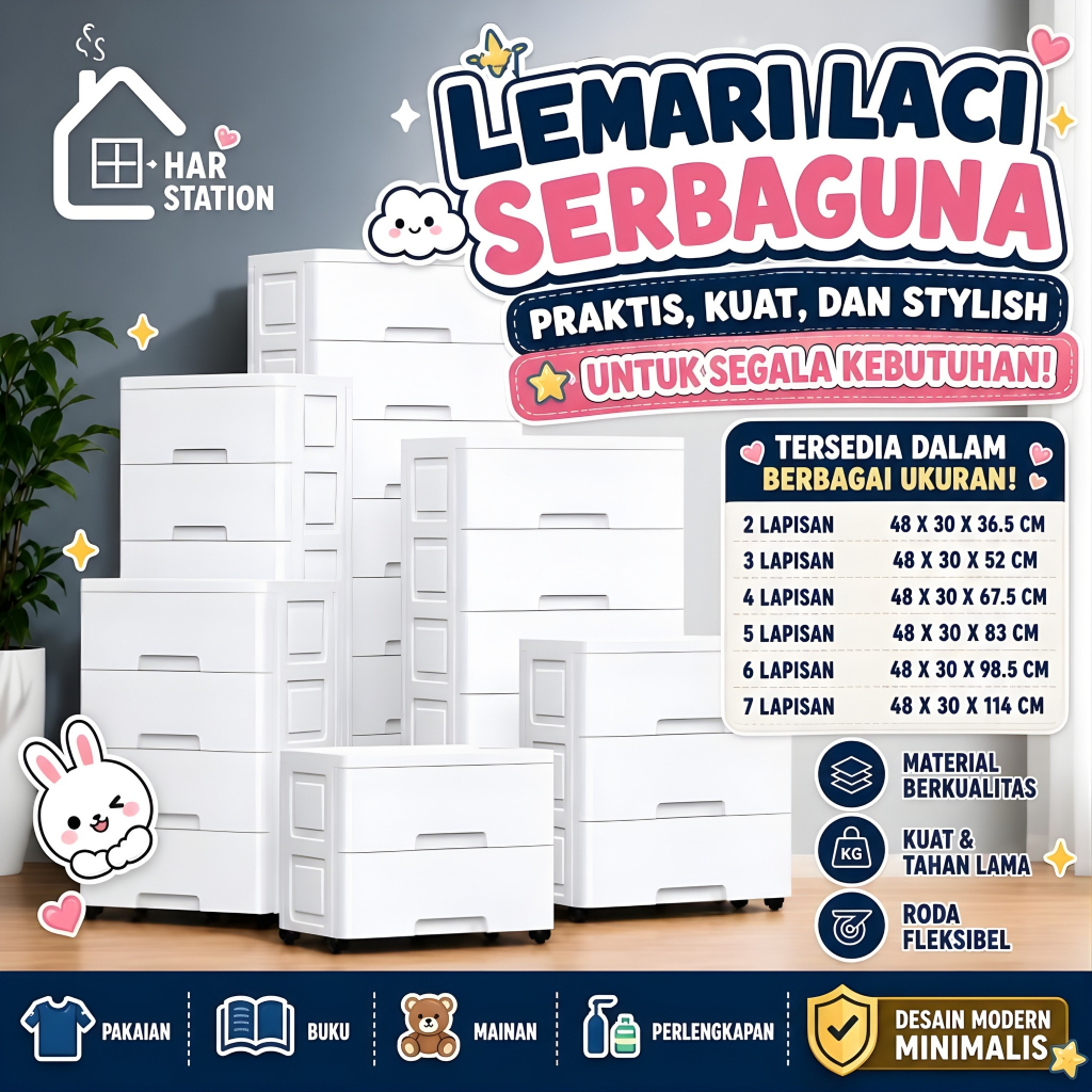Lemari Pakaian Plastik Tebal Jumbo | Laci Susun Multifungsi Tertutup | Loker Baju Minimalis