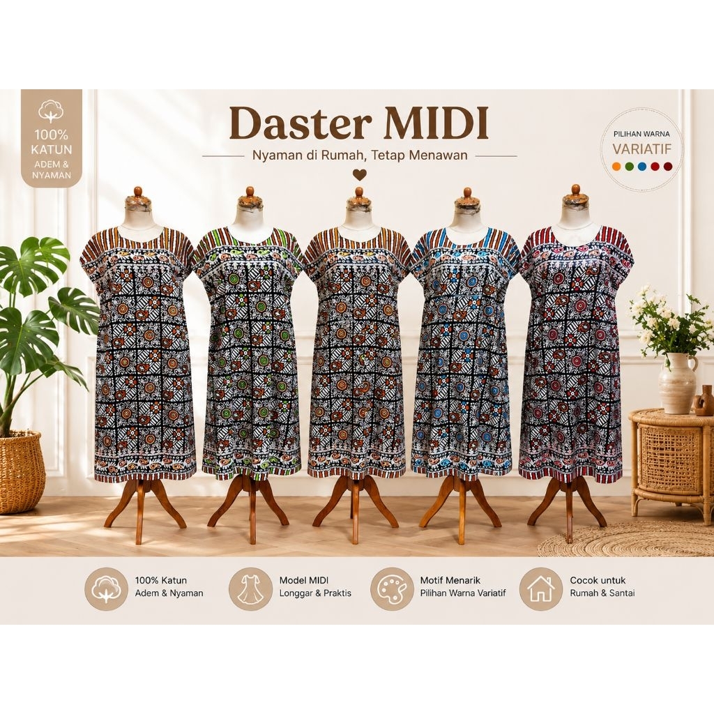 Daster MIDI Motif Garis Rayon Premium
