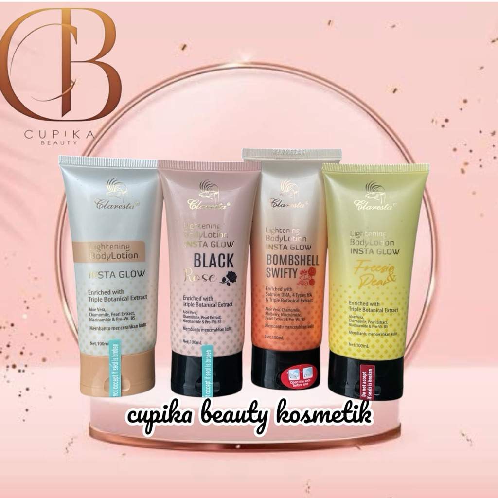 aa} CLARESTA lightening body lotion insta glow 100 ml premium pencerah kulit glowing tone up ski
