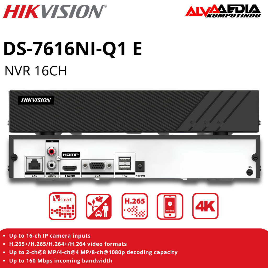 HIKVISION NVR 16CH DS-7616NI-Q1 E | NVR HIKVISION 16 Chanel Up to 8mp Camera