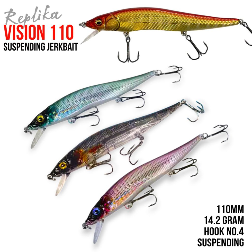 Minnow Jerkbait Replika Megabass Vision 110 - 14gram Suspending / Umpan Casting Toman Kakap Barramun