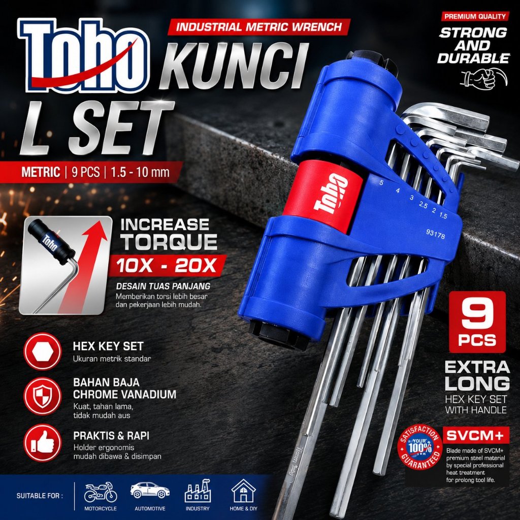 Kunci L Set Panjang Long 9 Pcs TOHO