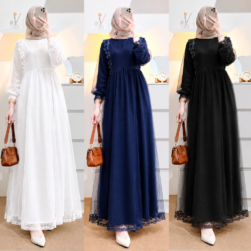 KHOWASH BUTIK - ZURRA Gamis Brokat Wanita Dewasa Dress Kondangan Kekinian Gamis Lebaran Pesta Kekini